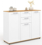 IDMarket - Vito Sideboard 100 cm 3 ust ja 2 sahtlit Valge puidust lauaplaadiga