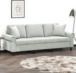 ShGaxin 3200955 3-kohaline diivan dekoratiivsete padjadega, helehall, 180 cm, samet, Lounge diivan, diivanid ja diivanid, l&otilde;&otilde;gastav diivan, diivan elutuppa