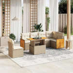 Homgoday Garden Diivan komplekt 7 t&uuml;kki koos padjadega beeži Polyrattan diivan voodi elutuba diivan komplekt diivanid v&auml;ljas aed v&auml;ljas m&ouml;&ouml;bel ja Model3273984