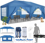 COBIZI Kokkupandav Gazebo Veekindel Pop Up telk Gazebo 3 x 6 m koos 6 UV-kaitsega k&uuml;lgpaneeliga, kokkupandav Gazebo telk 3 x 6 cm turule, v&auml;li&uuml;ritusele, aeda, sinine