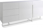 Angel Cerd&aacute; Wooden Sideboard, White Gloss Lacquered with Three Drawers and Two Doors, Delay System, Chrome-Plated Steel Legs, Modern Style