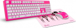 KROM Barbie Edition KANDY klaviatuuri hiiremati komplekt Valge LED-membraaniga klaviatuurihiir Optiline sensor 6400 DPI hiirematt kummist alusega Saksa paigutusega roosa