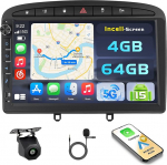 Hikity Android 15 4+64GB Autoradio f&uuml;r Peugeot 308 408 2007-2015 mit 9 Zoll Incell Touchscreen, Autoradio 2DIN mit Wireless Carplay Android Auto, FM/RDS Radio BT GPS WiFi R&uuml;ckfahrkamera + MIC