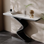 Halbmond-Konsolen-Sofatisch mit Marmor-Akzent, Eingangs- und Foyertisch f&uuml;r Wohnzimmer