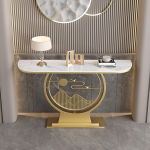 Konsolentisch f&uuml;r den Eingangsbereich, schmaler Beistelltisch mit Metallgestell, Sofatisch im Landhausstil f&uuml;r hinter die Couch, Eingangstisch mit Stauraum, f&uuml;r Wohnzimmer, Flur, Foyer (Gold A, 80 cm)