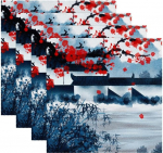 Stoff-Tischsets, waschbare Tischsets f&uuml;r Esstisch, 4er-Set,Winters&uuml;&szlig;e Retro Landschaft im chinesischen Stil