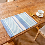 AMDXD 4 taldriku komplekt pesemisv&otilde;imelised ruudukujulised puuvillased taldrikud Vintage triibud libisemisvastased lauaplaadid naturaalne beež sinine kodu restorani s&ouml;&ouml;gilauale 30 x 42 cm