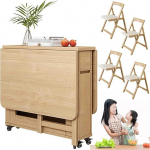 Ausziehbarer faltbarer Esstisch-Set f&uuml;r 4 Personen, Massivholz mit Aufbewahrungsschublade, einfach zu installieren, tragbarer Schreibtisch f&uuml;r Wohnzimmer und Gastgewerbe, kompaktes 1,4 m Design