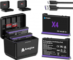 Anegine Pack of 2 Insta 360 X4 aku 2500 mAh ja kiire 3-kanaliline LED USB-laadija, mis &uuml;hildub Insta360 X4 aktsioonikaamera tarvikutega SD m&auml;lukaardipesaga (mitte X4 Airi jaoks).