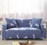 Diivani visked diivanikate, 1, 2, 3, 4 istekoha elastne kaitsekate, libisemiskindel diivanikate koos k&auml;etugedega, Stretch Slipcover, pestav, kodudekoratsioon, lilleprindi (sinine, 4 istekohaga)