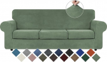 WEERRW 4 Pack Velvet Diivan Covers High Stretch 3 padjad, diivan Slipcovers, pestav m&ouml;&ouml;bli kaitsja koos libisemiskindla elastse alusega, pehme pluuskangas, hall roheline, suur