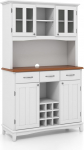 KOMFOTTEU Buffet kapp, k&ouml;&ouml;gikapp, puidust vitriinkapp, k&otilde;rge kapp veiniriiuli ja 3 sahtliga, veinikapp, klaasuksega uksekapp, hoiukapp, 112 x 41,5 x 184,5 cm, valge (valge)