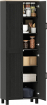 HOMCOM K&uuml;chenschrank hoch, Schrank mit 4 T&uuml;ren, 2 Schr&auml;nken, 5 verstellbaren Einlegeb&ouml;den, moderner K&uuml;chenschrank f&uuml;r Esszimmer, Wohnzimmer, 60 x 30 x 170,5 cm, Schwarz