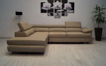 Quattro Meble Beež Mocca ehtne nahast nurgadiivan, LTN 275 x 225 cm, diivan magamisfunktsiooniga, voodikast ja peatoed, ehtne nahast nurgadiivan (275 x 225 nurgas vasakule)