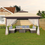 Kokkupandav Gazebo Mosquito Net 3 x 3 m koos 4 s&auml;&auml;sev&otilde;rgu k&uuml;lgpaneeliga - Pop Up Gazebo Veekindel ja stabiilne UV kaitse 50+, reguleeritav k&otilde;rgus, topelt katus Gazebo Patio & Family Khaki v&auml;rvi