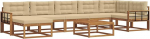 Outdoor-Sofa-Set 8-teilig, Gartenm&ouml;bel aus massivem Akazienholz mit bequemen Polstern, Lounge-Sitzgruppe f&uuml;r Terrasse, Garten und Poolbereich, Natur und Beige
