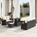 Gartensofa-Set mit Kissen 8-teilig Schwarz und Creme aus Poly-Rattan als Terrassenm&ouml;bel-Set 8 St&uuml;cke und Outdoor-Sofa-Garnitur 8er Set schwarz und Creme als Poly-Rattan Sofaset