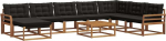 Outdoor-Sofa-Set 9-teilig, Gartenm&ouml;bel aus massivem Akazienholz mit Polstern, Moderne Loungem&ouml;bel f&uuml;r Terrasse, witterungsbest&auml;ndige Sitzgruppe mit Tisch und Hocker, Schwarz und Nat&uuml;rlich