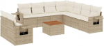 10-TLG. Garten-Sofagarnitur Beige Poly Rattan Lounge Set mit Akazienholztisch 55x55 cm Sitzgruppe Outdoor modular f&uuml;r Balkon Terrasse Garten