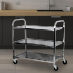 uyoyous Suur 3-tasandiline serveerimisvanker Roostevabast terasest k&ouml;&ouml;gik&auml;ru 950x950x500mm Teenindus Catering Storage Cart lukustatavate ratastega k&ouml;&ouml;gi, hotellide, restoranide jaoks