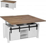 VEVOR Lift Top Coffee Table 100 cm, Rustika kohvilaud koos uksega ja varjatud hoiukambriga, ristk&uuml;likukujuline t&otilde;stetav laud elutuppa, kontorisse, koju, elutoa laud, diivanilaud, pruun + valge