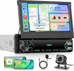 VECHTEL Autoradio 1 DIN traadita Carplay Android autoga, 7-tolline IPS HD k&auml;sitsi klappitav puuteekraaniga autoraadio, tugi Bluetooth link peegeldus FM 2USB / t&uuml;&uuml;p C roolijuhtimine tagurduskaamera