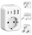 JSVER reisiadapteri &uuml;lemaailmne komplekt, rahvusvaheline reisipistikupesa adapter 4 USB-pordiga (2 USB C ja 2 A) reisipistikupesa C/G/B t&uuml;&uuml;pi USA/Mehhiko/Euroopa/UK/HK jaoks