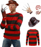 Yearsahrk Freddy Krueger kost&uuml;&uuml;m 4-osaline &otilde;udusunen&auml;gu kost&uuml;&uuml;m triibuline pullover kinnas m&uuml;ts armi kleebis Halloween Cosplay t&auml;iskasvanutele