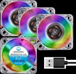 WINSINN 30 mm RGB USB ventilaator 5 V, LED v&auml;rviline 3D-printeri mikro 5 Volt ventilaator 3010 h&uuml;drauliline laager, harjadeta jahutus 30 mm x 10 mm 2PIN (4 tk)