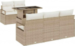 Rantry 6 tk aia diivan komplekt pehmendusega Beige Poly Rattan, 2 istekohaga aia diivan pehmendusega Beige Poly Rattan Garden Lounge Model3348737