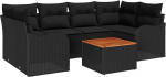 Rantry 7-teiliges Garten-Sofa-Set mit Kissen Schwarz Poly Rattan Akazie, 2-Sitzer Garten-Sofa mit Stauraum & Kissen Schwarz Poly Rattan Gartenlounge Model3356077