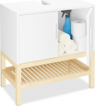 Relaxdays Vanity Unit with Shelf 60.5 x 60 x 33 cm Bamboo and MDF Bathroom Cabinet White / Natural