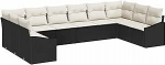 10-teiliges Garten-Sofa-Set mit Kissen - Schwarzer Poly-Rattan Gartenlounge Model3346897