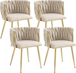 LIFEISLE S&ouml;&ouml;gitoatoolid Sametist 4 k&ouml;&ouml;gitooli komplekt kuldsete jalgade ja k&auml;etoega, polsterdatud tool, k&auml;etool k&auml;sitsi kootud riietustooliga s&ouml;&ouml;gituppa, k&ouml;&ouml;ki, elutuppa, magamistuppa, magamistuppa