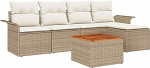 6-teiliges Garten-Sofa-Set mit Kissen Beige Poly Rattan Akazie Gartenlounge Model3347316