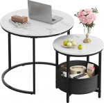 WLIVE &uuml;mmargune kohvilaud, valge, elutoa laud diivanile koos hoiuruumiga, metallraamiga k&uuml;ljelaud, kohvilaud elutuppa, magamistuppa, kontorisse (marmor, valge)