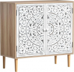 Skokliz k&ouml;&ouml;gikapp, 2 uksega k&uuml;ljepaneel, vintage buffetkapp k&auml;sitsi valmistatud &otilde;&otilde;nsate nikerdustega, 80 x 35 x 78 cm, hoiukapp k&ouml;&ouml;ki, elutuppa ja s&ouml;&ouml;gituppa, valge