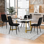 KUAKE s&ouml;&ouml;gilaud koos 4 tooliga, 117 x 68 cm, ristk&uuml;likukujuline s&ouml;&ouml;gilaud, kaasaegne k&ouml;&ouml;gilaudade komplekt, sametist k&ouml;&ouml;gitool, kuldsed lauajalad (must)