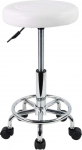 KKTONER Wheeled Stool Height-Adjustable 49-64 cm with Footrest Rotatable Faux Leather White