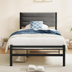 Diahomy DARK GREY SINGLE BED FRAME - polsterdatud platvormvoodi - ei vaja kastipingi vedrustust