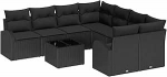 Rantry 9-teiliges Garten Sofa Set mit Kissen Schwarz Poly-Rattan Gartenlounge Model3345983