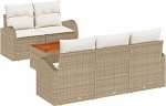 6-teiliges Garten-Sofa-Set mit Kissen Beige Poly Rattan Akazie Gartenlounge Model3347519