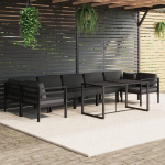 8-teiliges Gartensofa-Set mit Kissen aus anthrazitfarbenem Aluminium, Gartensofas f&uuml;r den Au&szlig;enbereich, Set f&uuml;r Gartenm&ouml;bel, Gartensofas