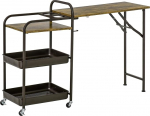 HOMCOM Kitchen Trolley Serving Trolley with 1 Folding Table Top 2 Trays and 1 Open Shelf Wheels Adjustable Foot Pads E1 Chipboard Metal Rustic Brown 118 x 36.5 x 82 cm