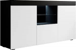 MB Muebles Bonitos Natolia Mudel Elutuba S&ouml;&ouml;gituba Kapp M&ouml;&ouml;bel Sideboard Laius 150 x K&otilde;rgus 83 x S&uuml;gavus 40 cm Matte Melamiin 3 ust LED valgustus Must ja valge