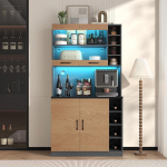 SUKY k&ouml;&ouml;gikapp, 100 x 47 x 187 cm, buffet LED-&uuml;mbrusvalgustuse ja kaabliavadega, suur ruum mikrolaineahju jaoks, vabalt seisev, reguleeritava k&otilde;rgusega k&uuml;lgmised riiulid (loodus)