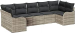 7-teiliges Garten-Sofa-Set mit Kissen Hellgrau Poly-Rattan, 2-Sitzer Garten-Sofa mit Kissen Hellgrau Poly-Rattan Gartenlounge Model3345852