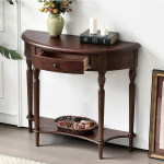 2-stufiger Konsolentisch aus Massivholz - Halbmondf&ouml;rmiger Eingangstisch mit Schublade, stilvoller Sofatisch f&uuml;r das Wohnzimmer, Moderne Akzentm&ouml;bel f&uuml;r die Flurdekoration