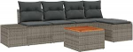 6-teiliges Garten-Sofa-Set mit Kissen Grau Poly Rattan Akazie Gartenlounge Model3356613