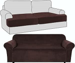 Diivanikatted, Velvet Slipcover Set kahele istekohale, 3-osaline diivanikate koos 2 istekohaga Stretch ja eraldi T padjaga halli (pruun)